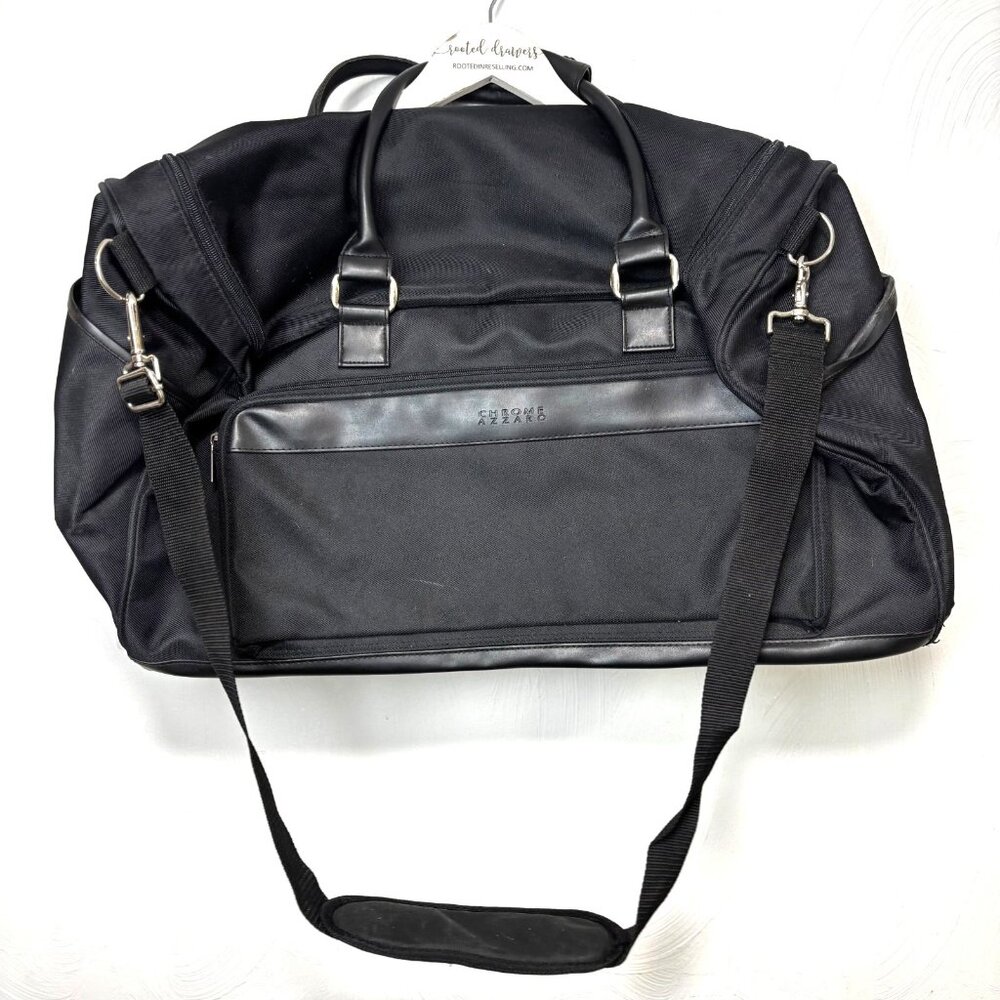 Chrome Azzaro Black Weekender Duffle Bag Travel Carry On Shoulder Strap 23x11